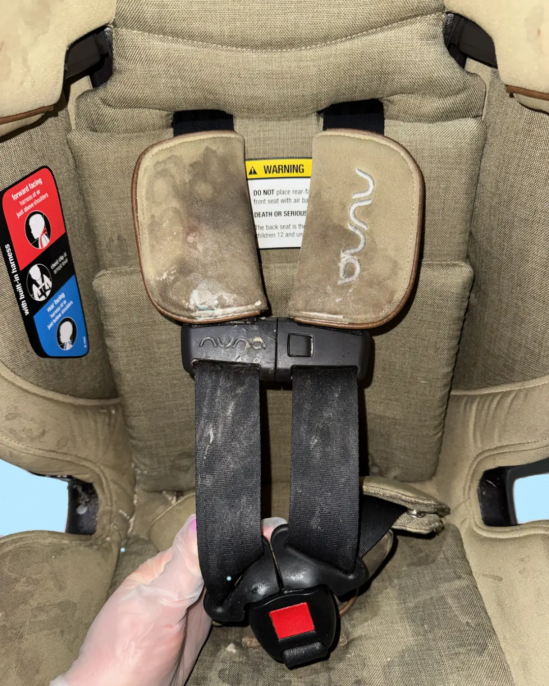 Car seat before cleaning
